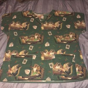 XL scrub top poker with dogs